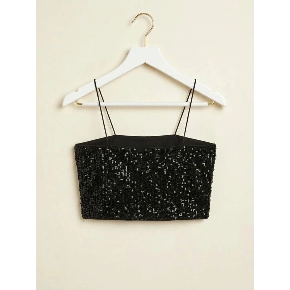onyx speckle sequin crop top